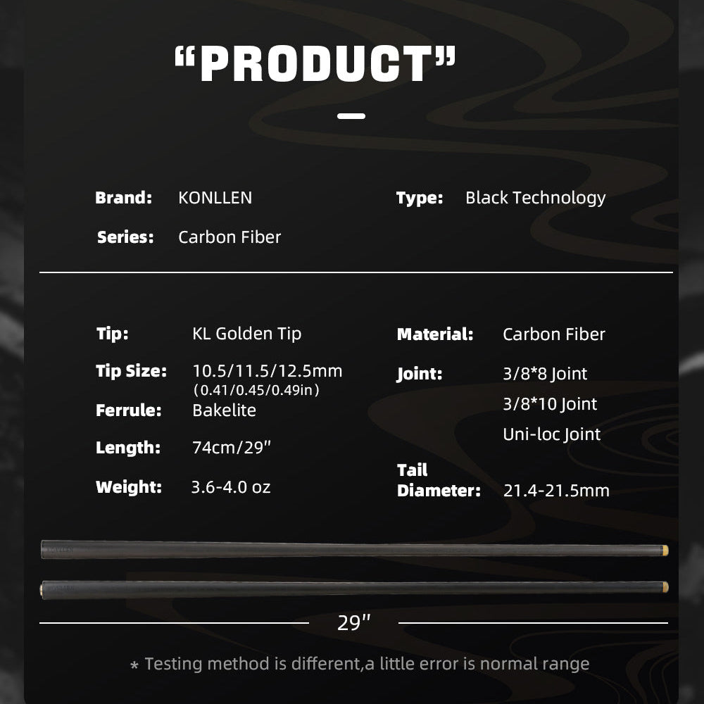 Konllen カーボンファイバーシャフト - ラジアル / ユニロック / 3/8*10 ピン - 10.5/11.5/12.5mm