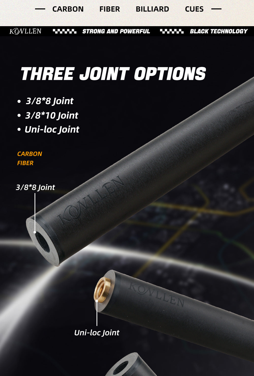 Single Pool Shaft -Radial/Uniloc/3/8*10 Pin - 10.5/11.5/12.5mm