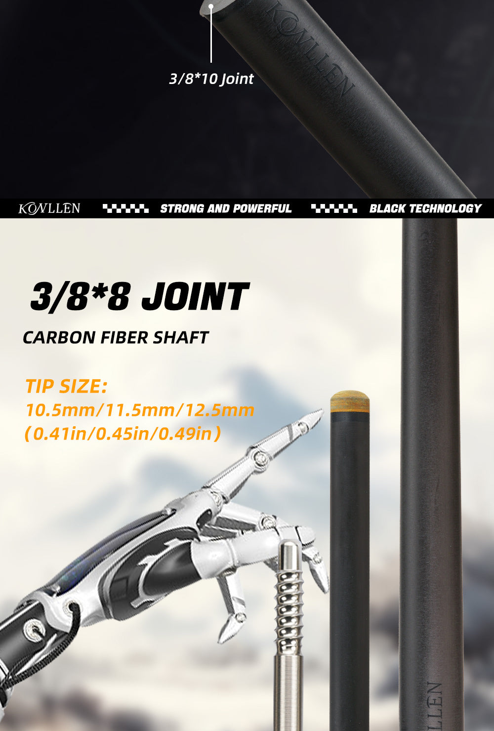 Single Pool Shaft -Radial/Uniloc/3/8*10 Pin - 10.5/11.5/12.5mm