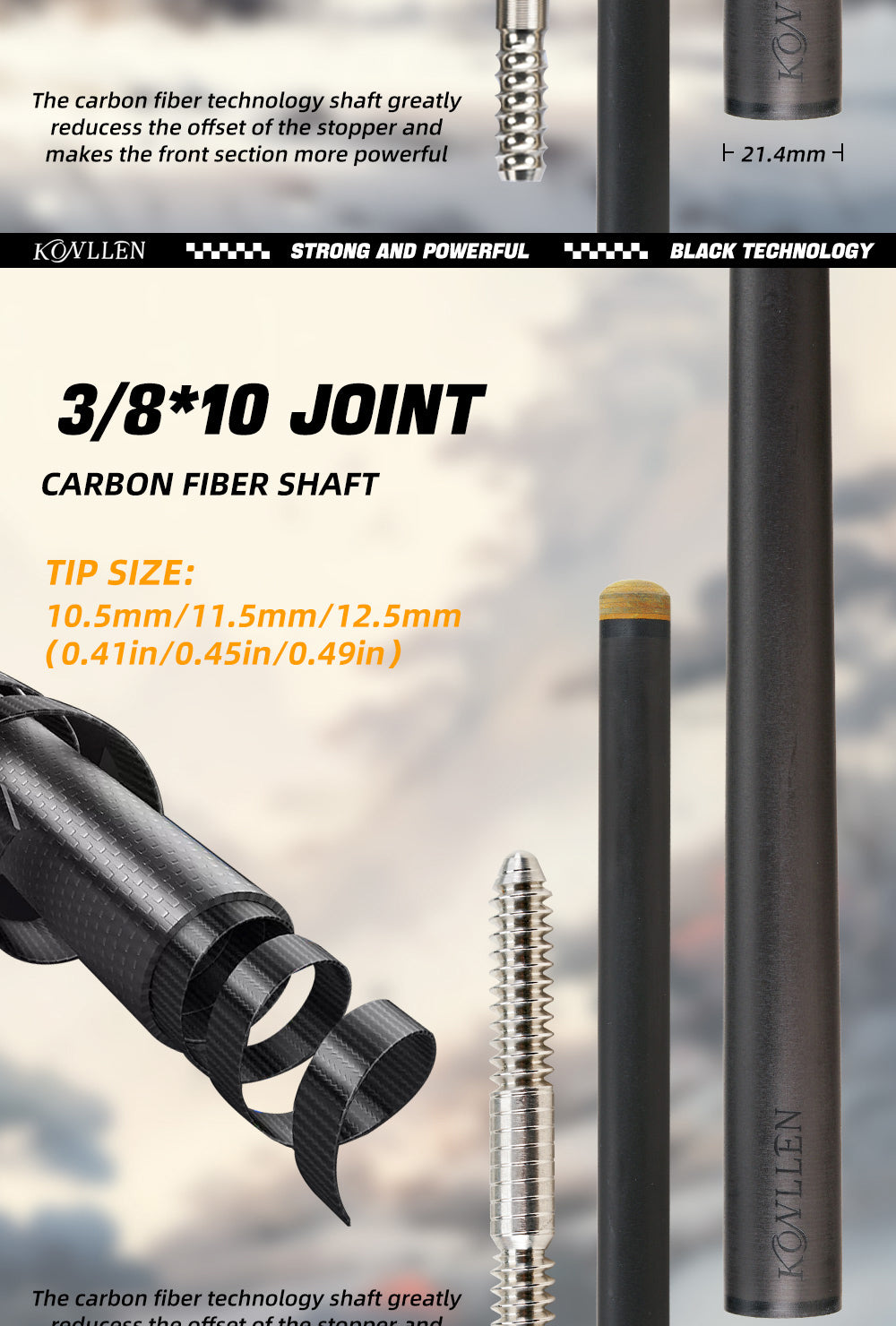 Single Pool Shaft -Radial/Uniloc/3/8*10 Pin - 10.5/11.5/12.5mm