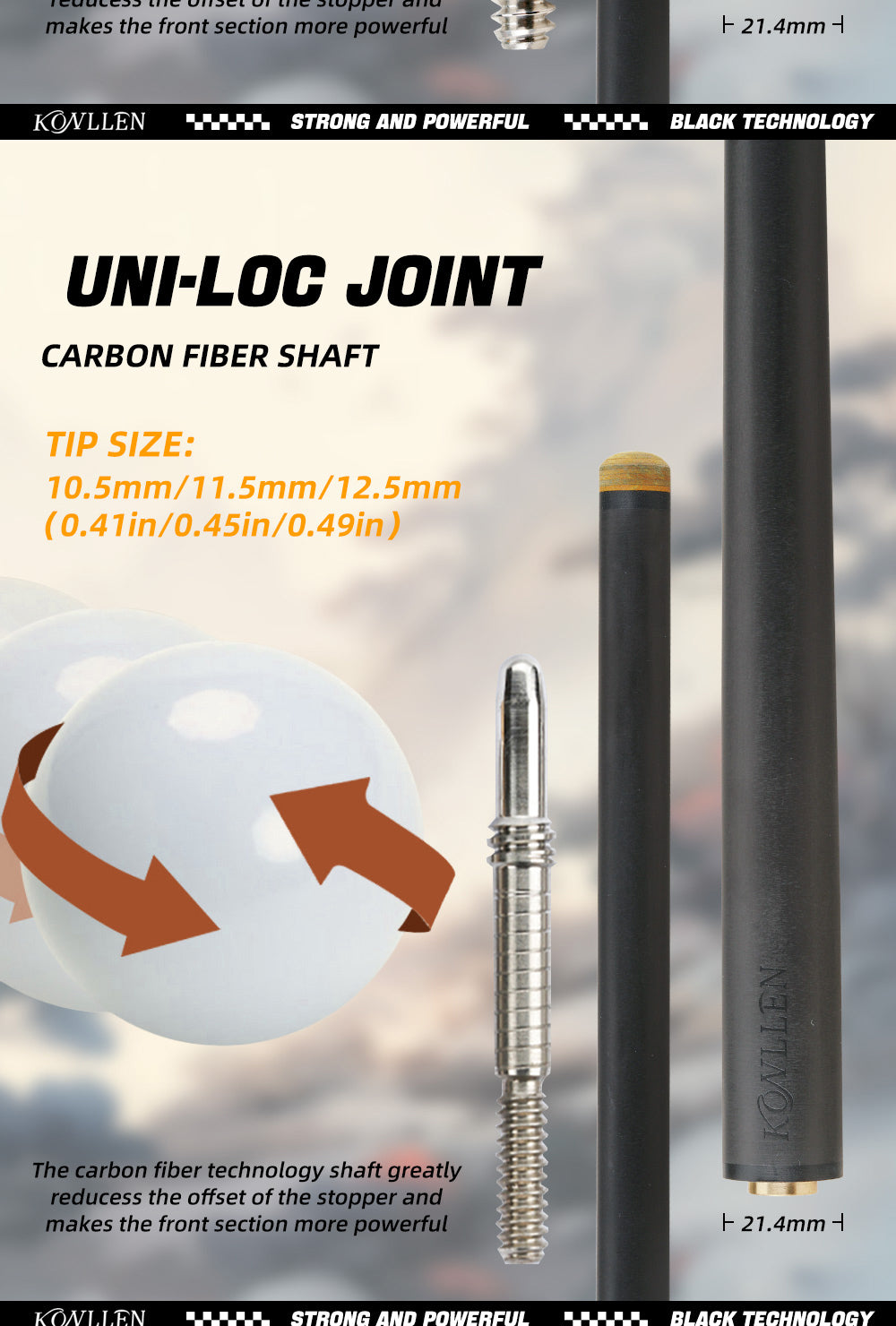Single Pool Shaft -Radial/Uniloc/3/8*10 Pin - 10.5/11.5/12.5mm