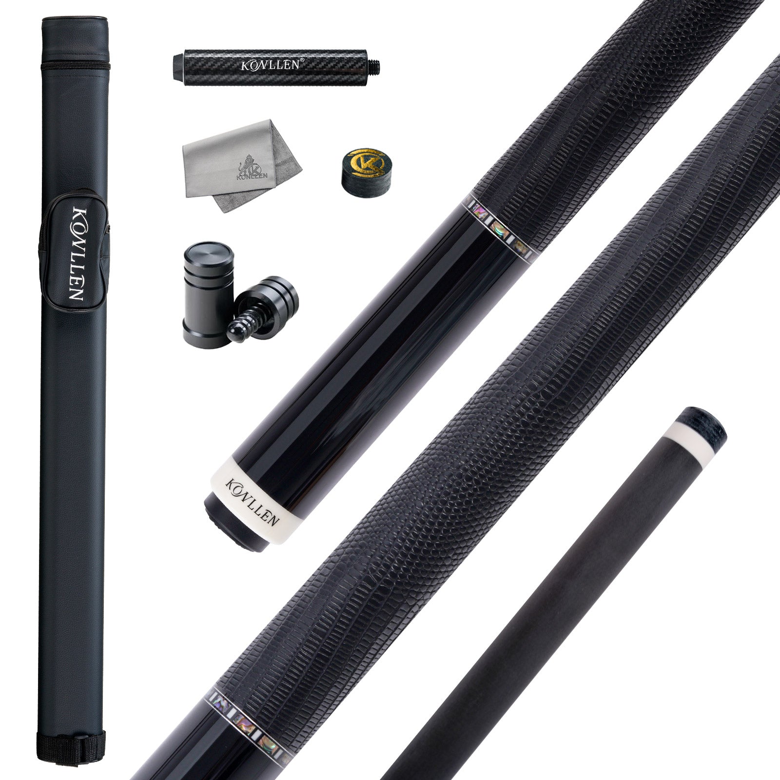 Konllen 2.0 Series BK10-12F - Ebony Abalone Shell Inlaid Butt - Lizard Grain Cowhide Wrap - 11.8mm / 12.5mm