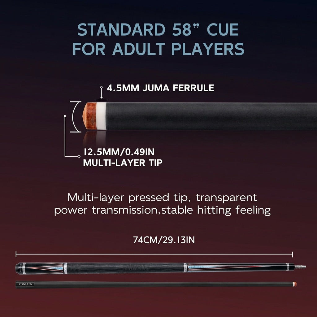 Konllen Spectra Series – Midnight Black / Celestial Blue Pool Cue – AK-08F - 12.5mm