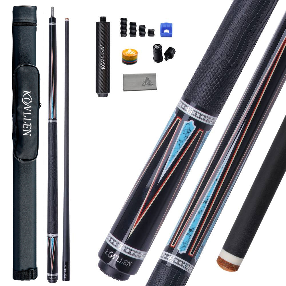 Konllen Spectra Series – Midnight Black / Celestial Blue Pool Cue – AK-08F - 12.5mm