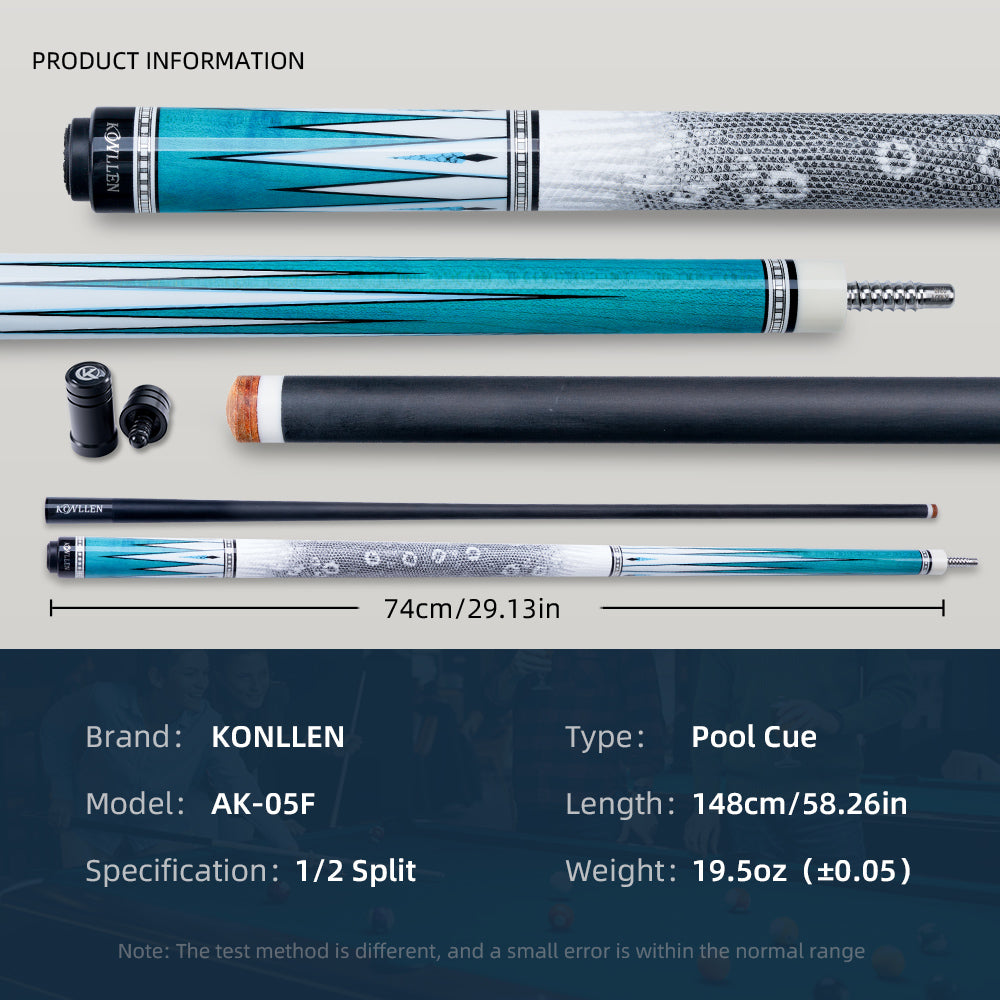 Konllen Spectra Series – Glacier White / Lake Blue Pool Cue – AK-05F