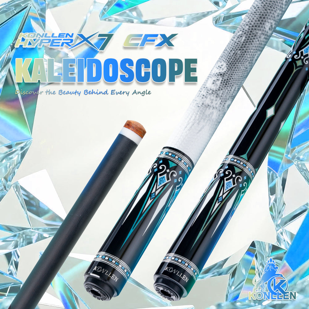 Konllen Kaleidoscope Series – Glacier / Lizard-grain Cowhide Grip Pool Cue – AK-15WF