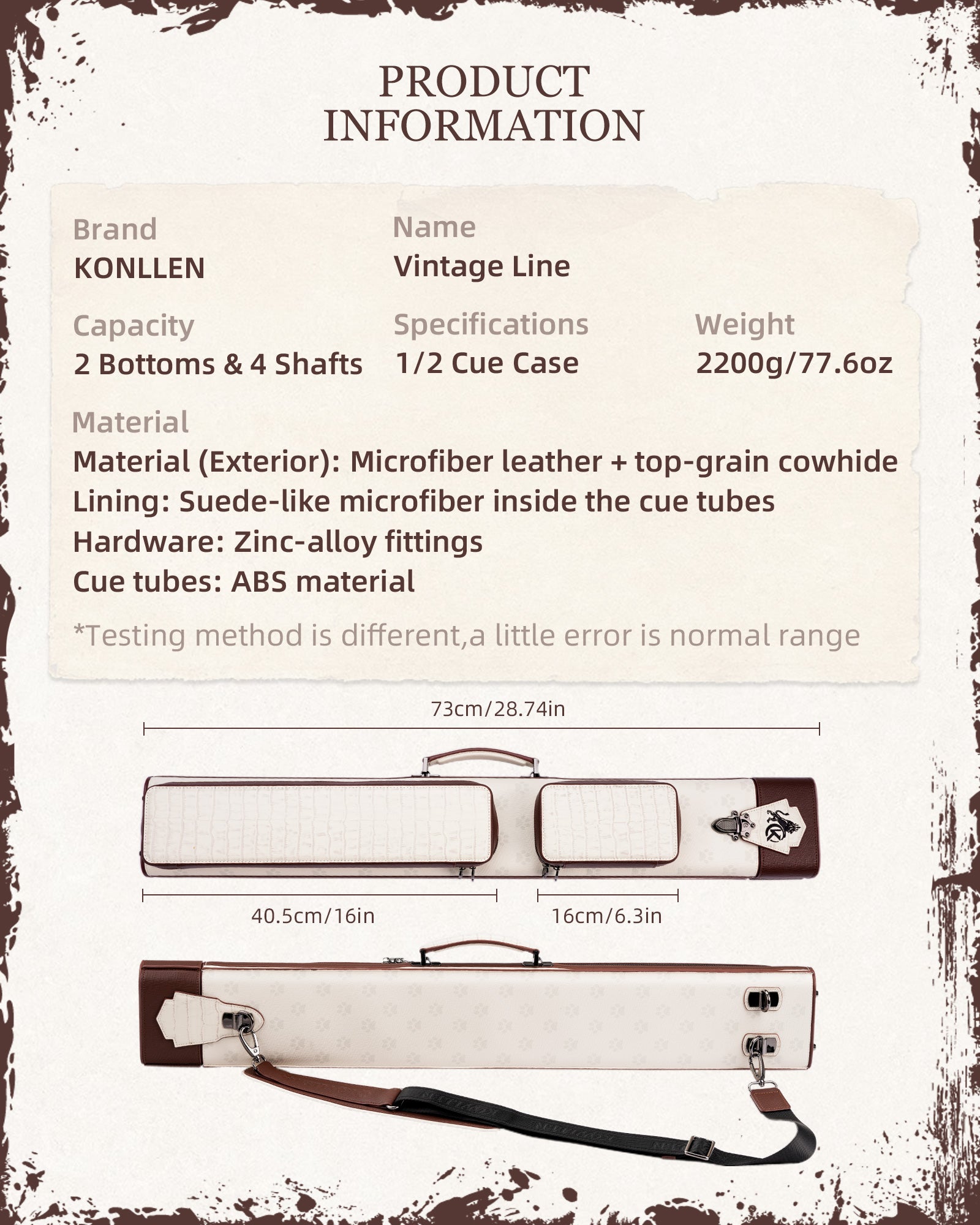 VintageLine Series 2x4 Pool Cue Case – 2 Butts & 4 Shafts