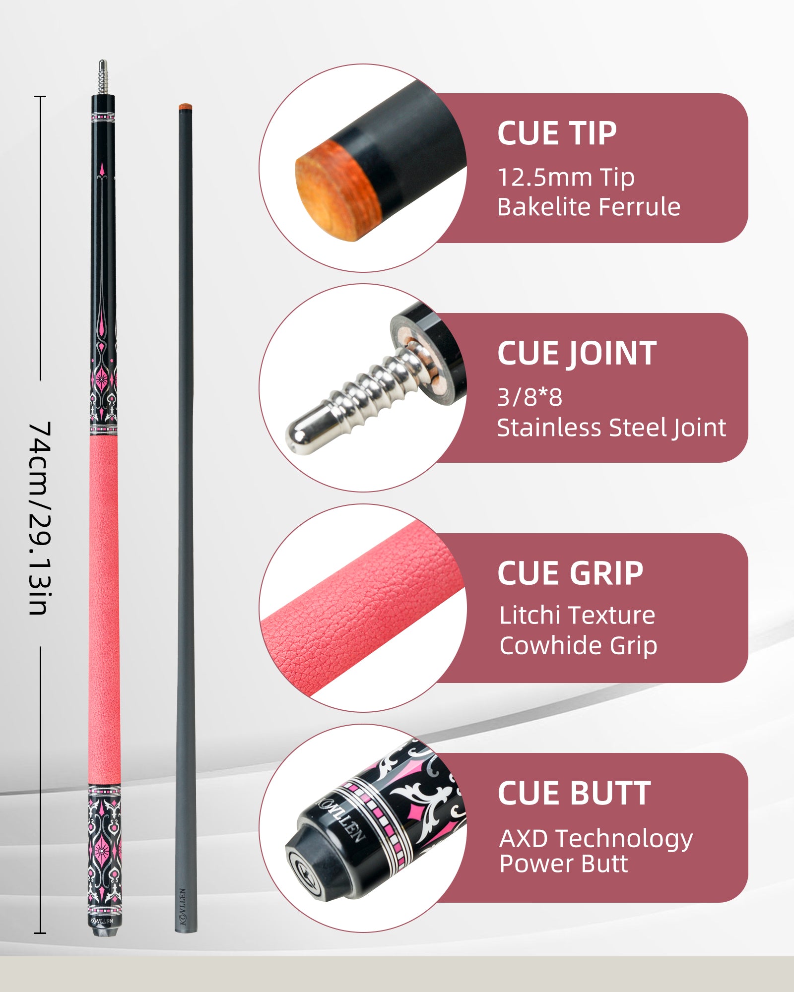 Konllen Blossom Series – Florelia / Lychee-grain Cowhide Grip Pool Cue – AK-02PF