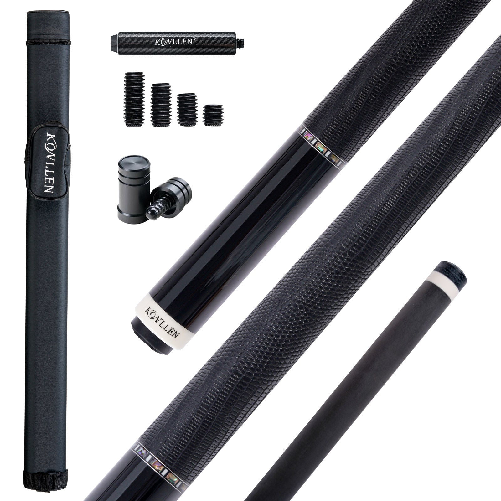 Konllen 2.0 Series BK10-12F - Ebony Abalone Shell Inlaid Butt - Lizard Grain Cowhide Wrap - 11.8mm / 12.5mm