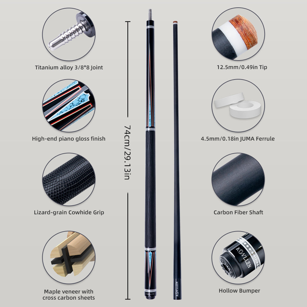 Konllen Spectra Series – Midnight Black / Celestial Blue Pool Cue – AK-08F