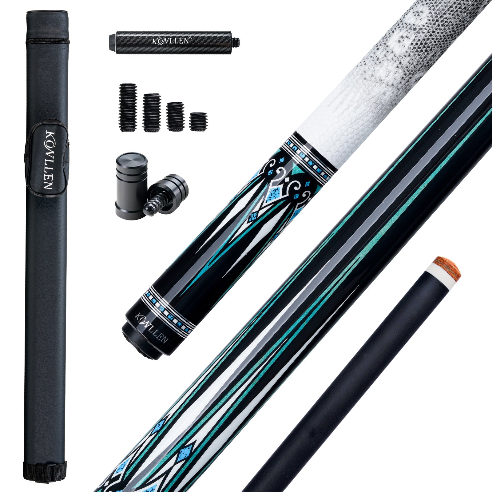 Konllen Kaleidoscope Series – Glacier / Lizard-grain Cowhide Grip Pool Cue – AK-15WF