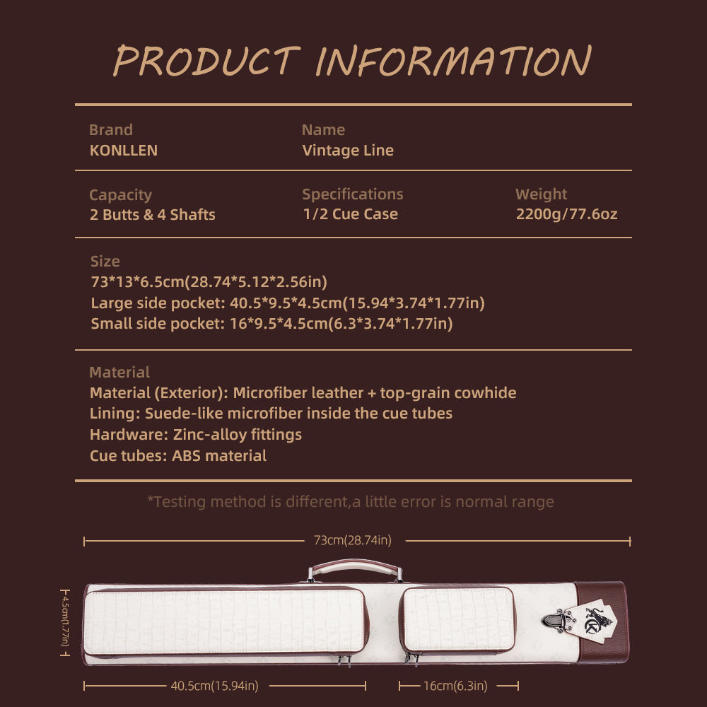 Konllen VintageLine Series 2x4 Pool Cue Case – 2 Butts & 4 Shafts