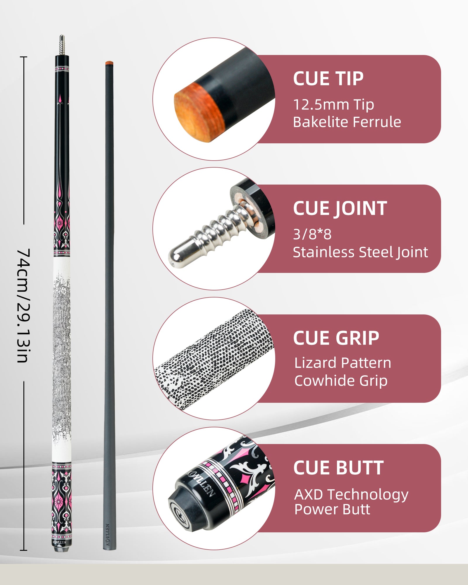 Konllen Blossom Series – Florelia / Lizard-grain Cowhide Grip Pool Cue – AK-02WF