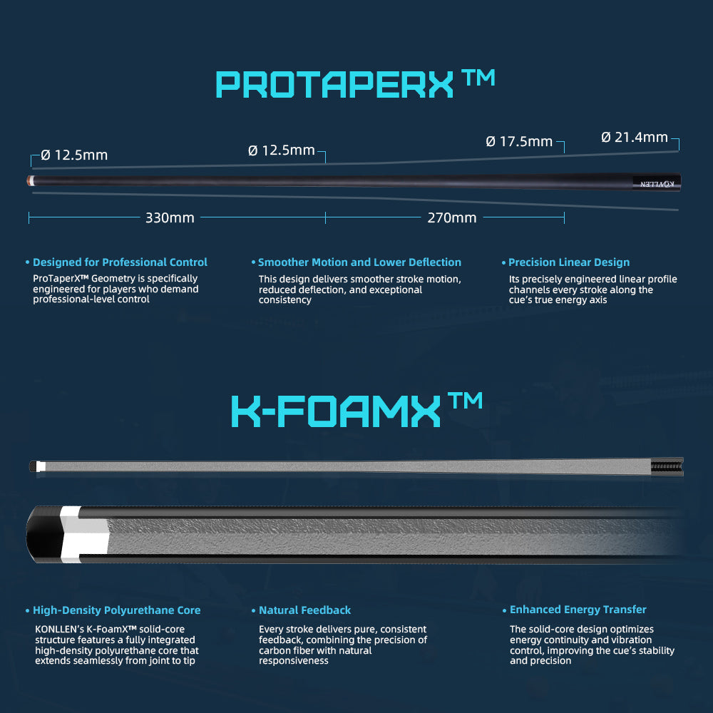Konllen Spectra Series – Midnight Black / Celestial Blue Pool Cue – AK-08F