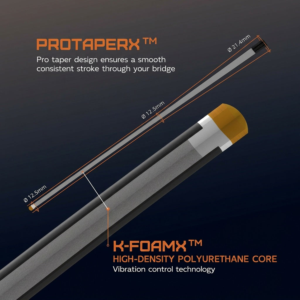 Konllen Kaleidoscope Series – Ember / Lychee-grain Cowhide Grip Pool Cue – AK-15YF - 12.5mm