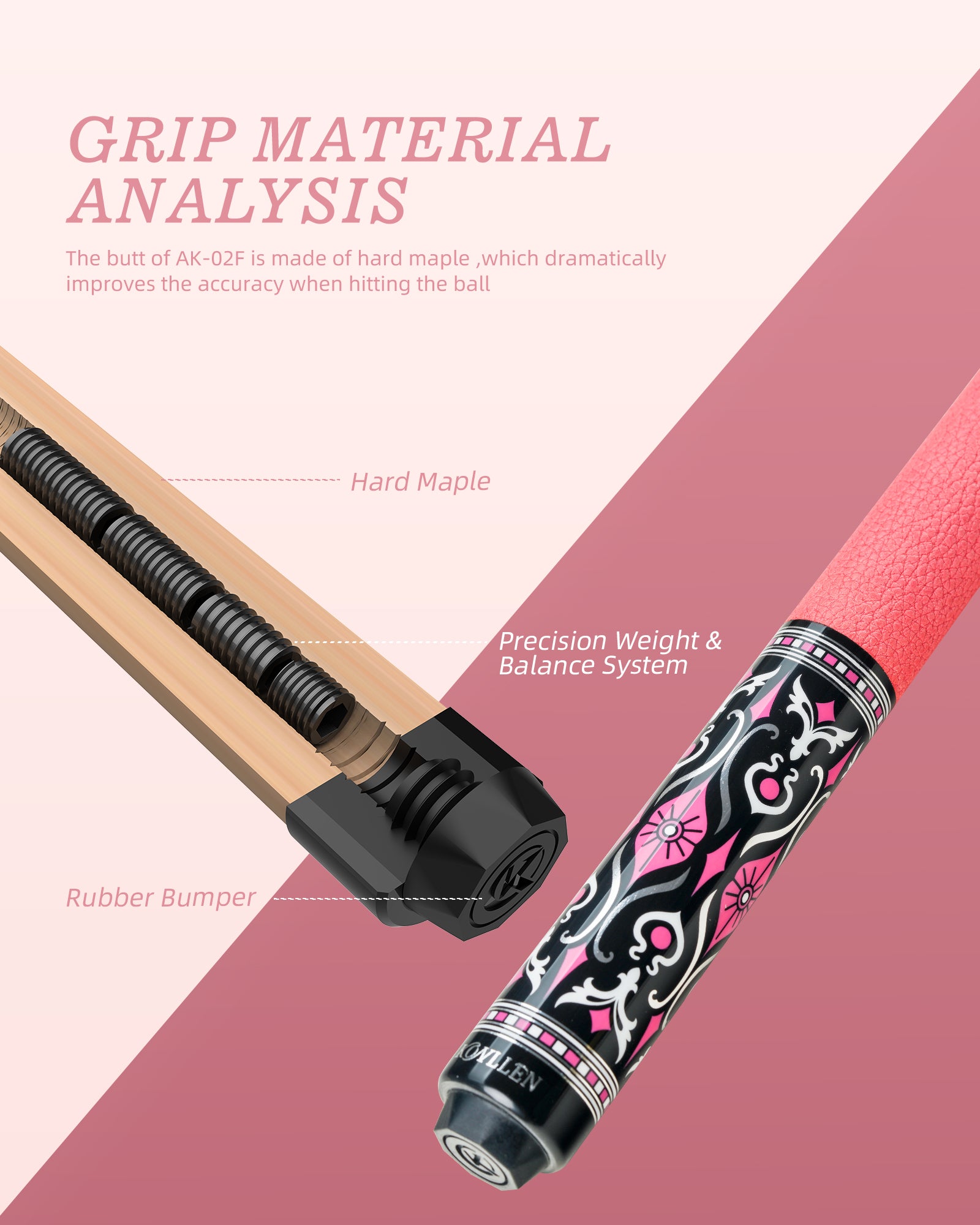 Konllen Blossom Series – Florelia / Lychee-grain Cowhide Grip Pool Cue – AK-02PF