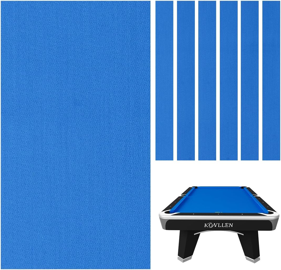 KONLLEN 9' Pool Table Felt with 6 Cloth Strips Blue