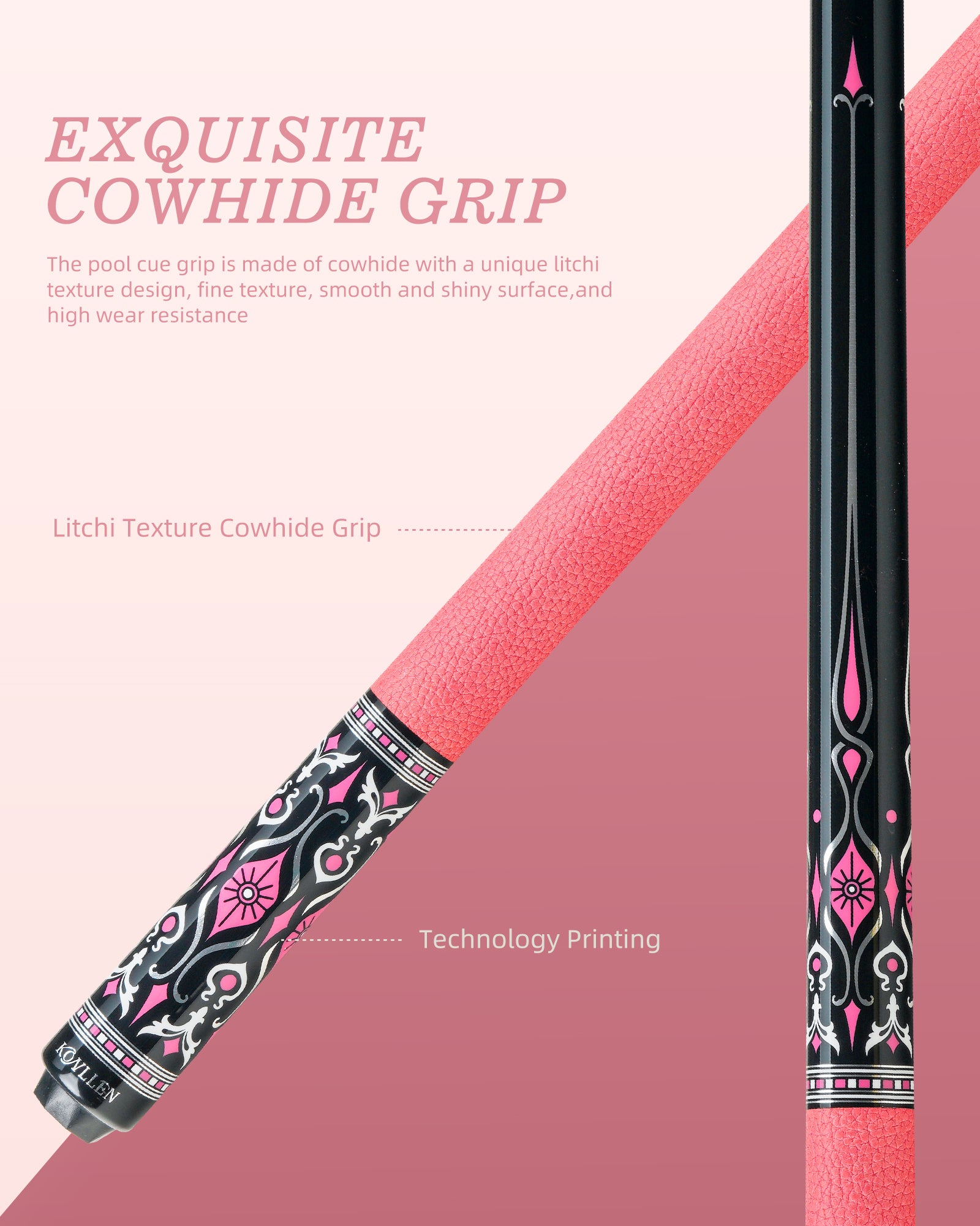 Konllen Blossom Series – Florelia / Lychee-grain Cowhide Grip Pool Cue – AK-02PF