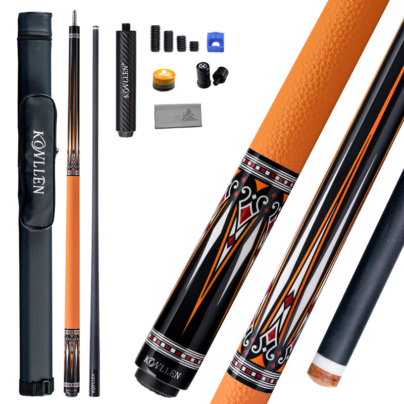 Konllen Kaleidoscope Series – Ember / Lychee-grain Cowhide Grip Pool Cue – AK-15YF