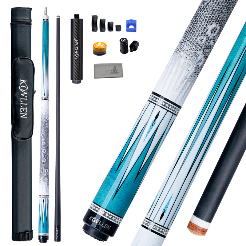 Konllen Spectra Series – Glacier White / Lake Blue Pool Cue – AK-05F - 12.5mm