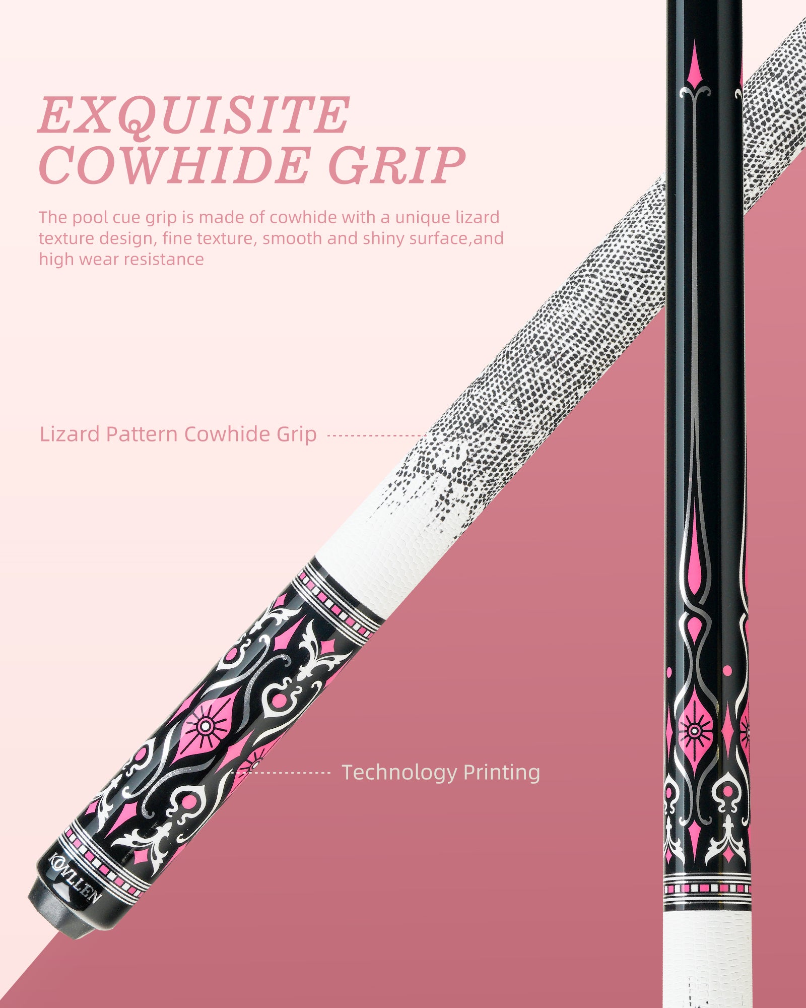 Konllen Blossom Series – Florelia / Lizard-grain Cowhide Grip Pool Cue – AK-02WF