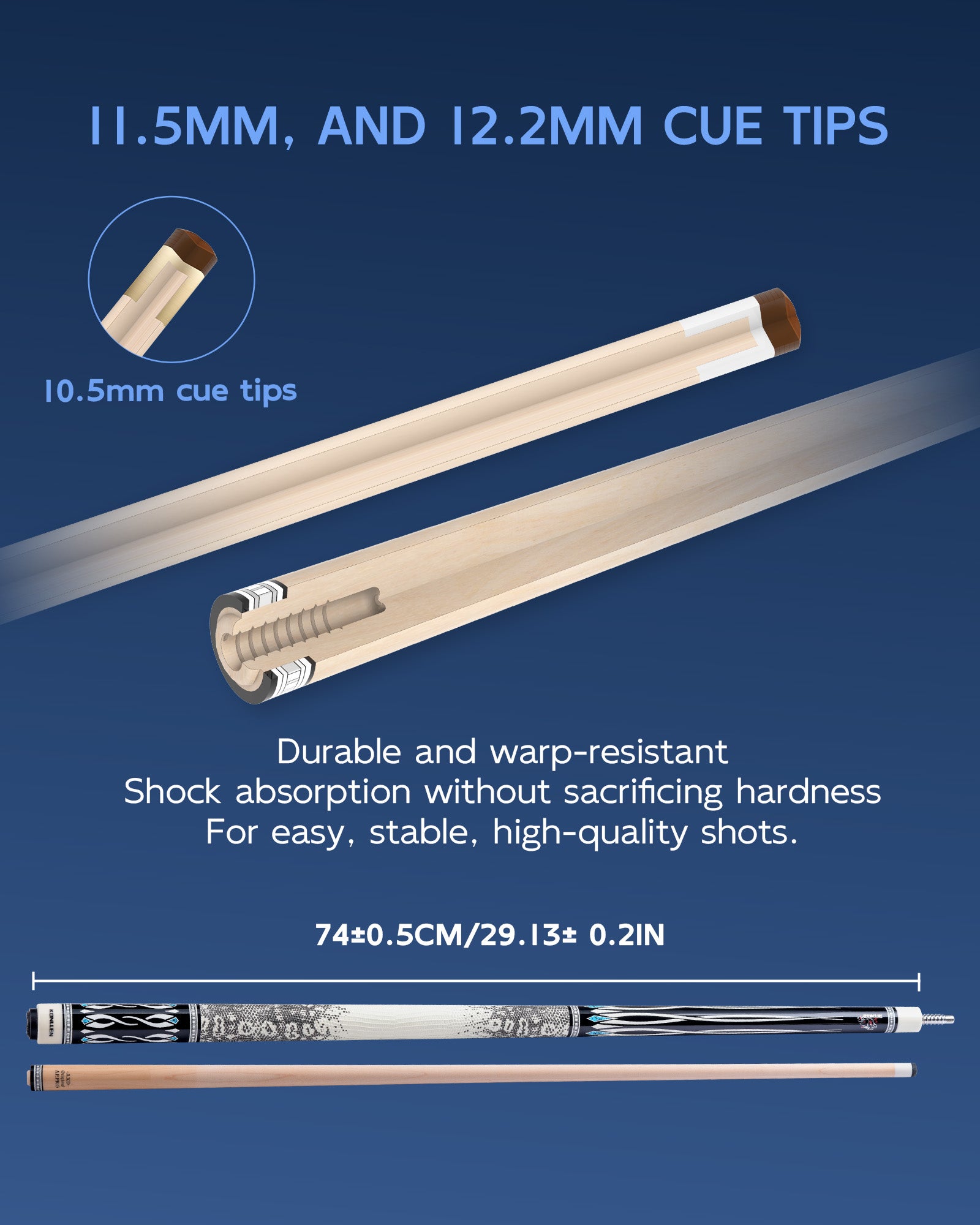 Konllen Snow Leopard Series 1 Pool Cue – AK-D1 - 10.5mm / 11.5mm /12.2mm
