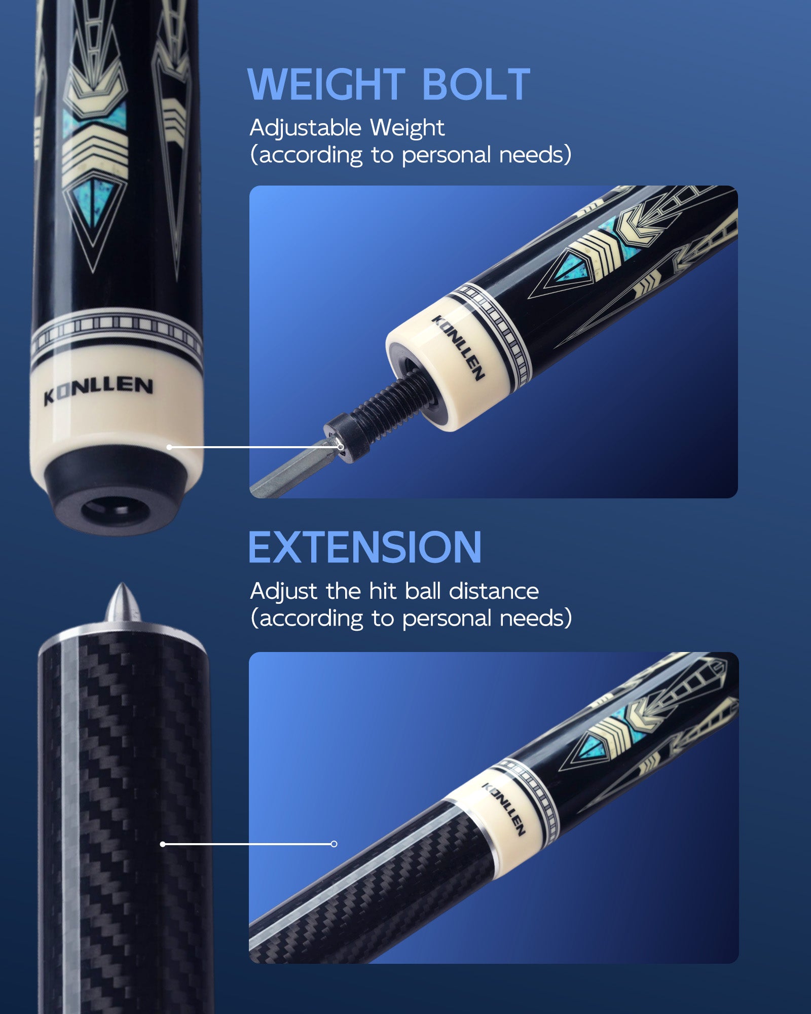 Konllen Snow Leopard Series 3 Pool Cue – AK-D3 - 10.5mm / 11.5mm /12.2mm