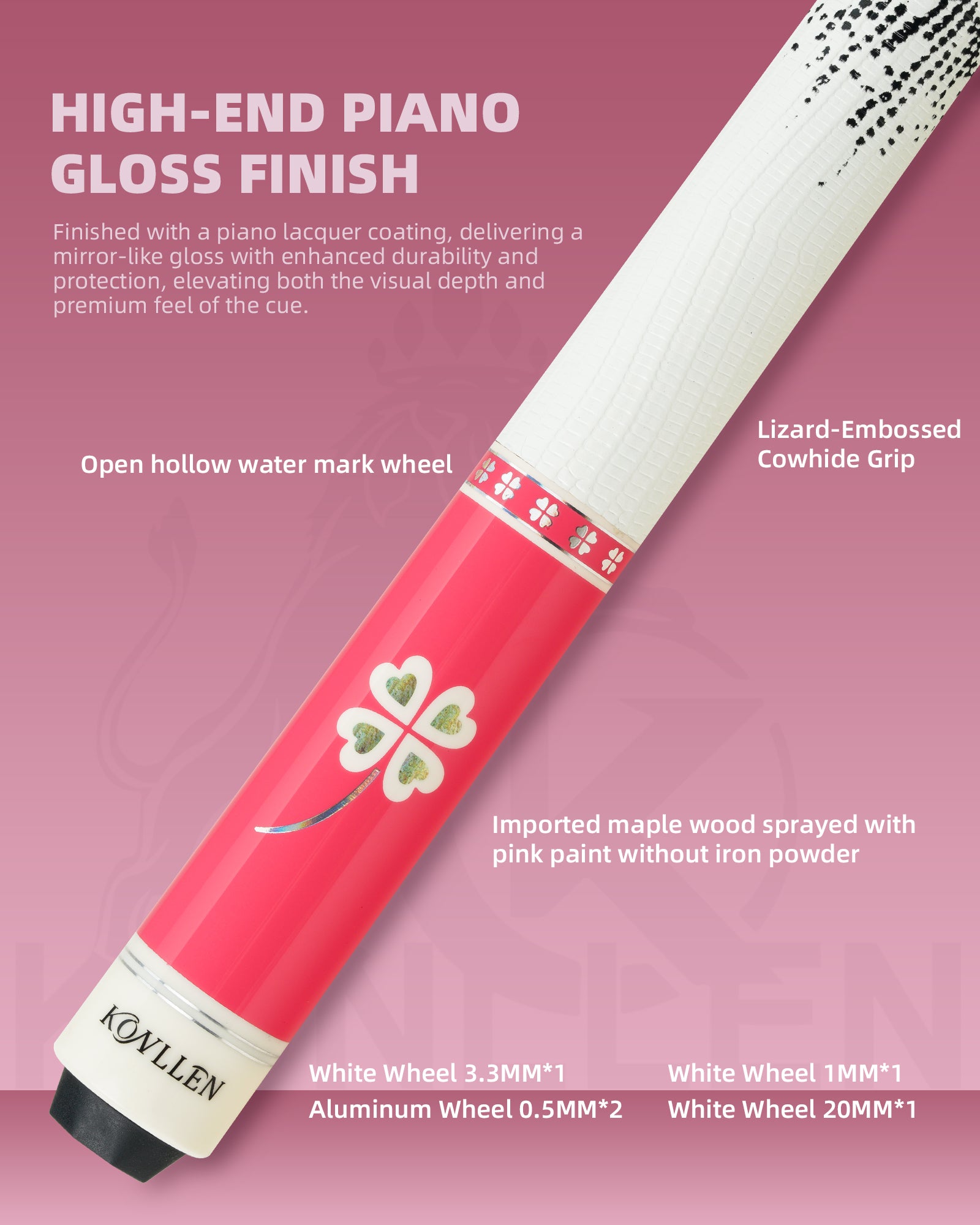 Konllen Blossom Series – Clover / Lizard-grain Cowhide Grip Pool Cue – AK-P2