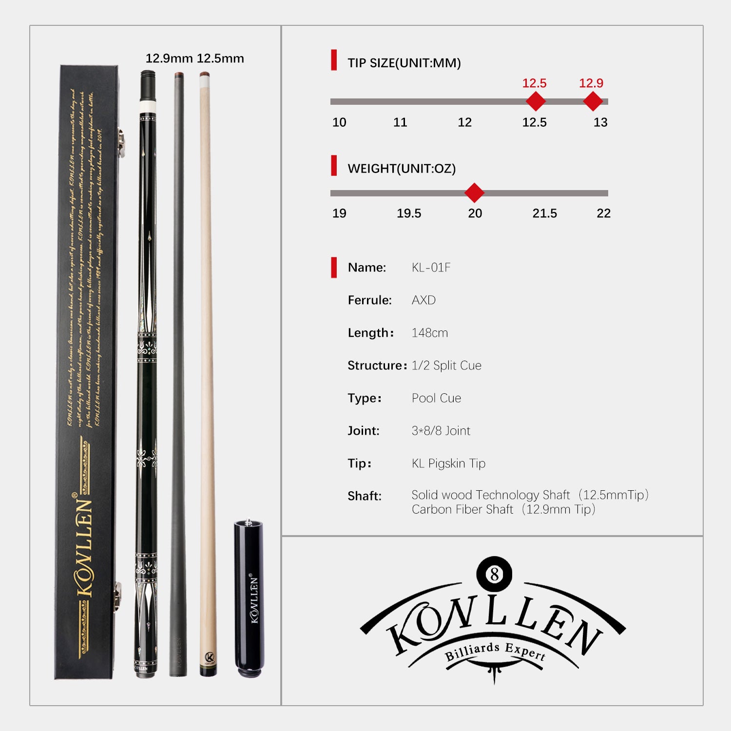 Konllen AK-01BF - Handmade Inlay -Carbon Shaft + Carbon Tube Inside Maple Shaft