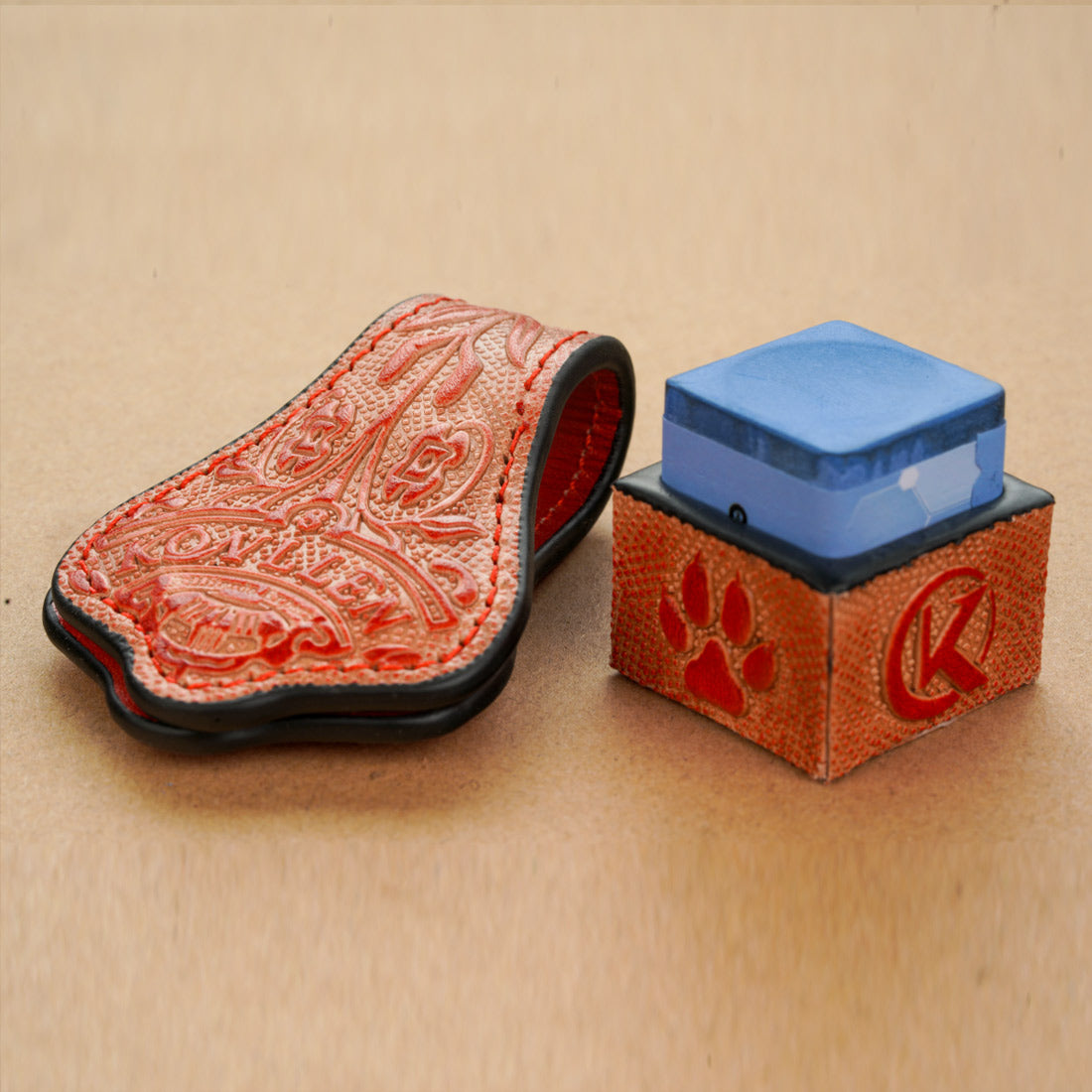 Single Square Vegetable Tanned Leather Chalk Box