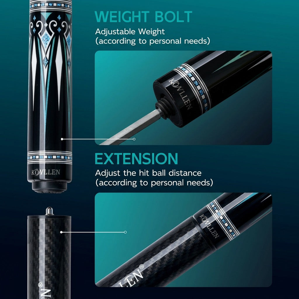 Konllen Kaleidoscope Series – Glacier / Lizard-grain Cowhide Grip Pool Cue – AK-15WF - 12.5mm