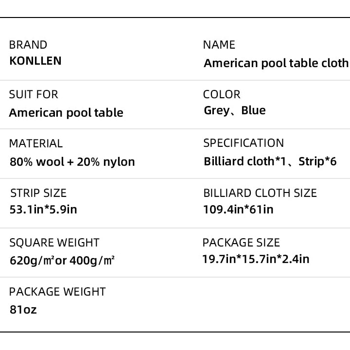 Billardtisch-Tuch-Set 9 ft