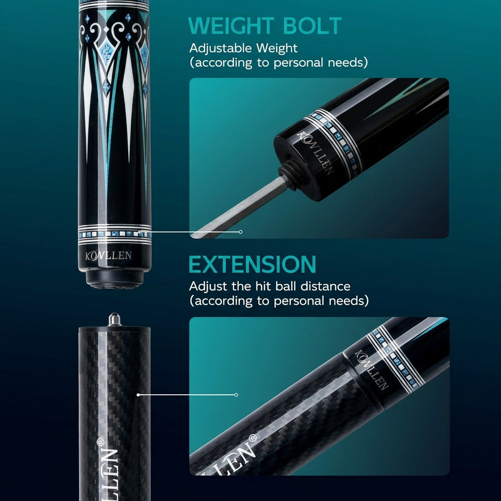 Konllen Kaleidoscope Series – Glacier / No Wrap Pool Cue – AK-15WBF - 12.5mm