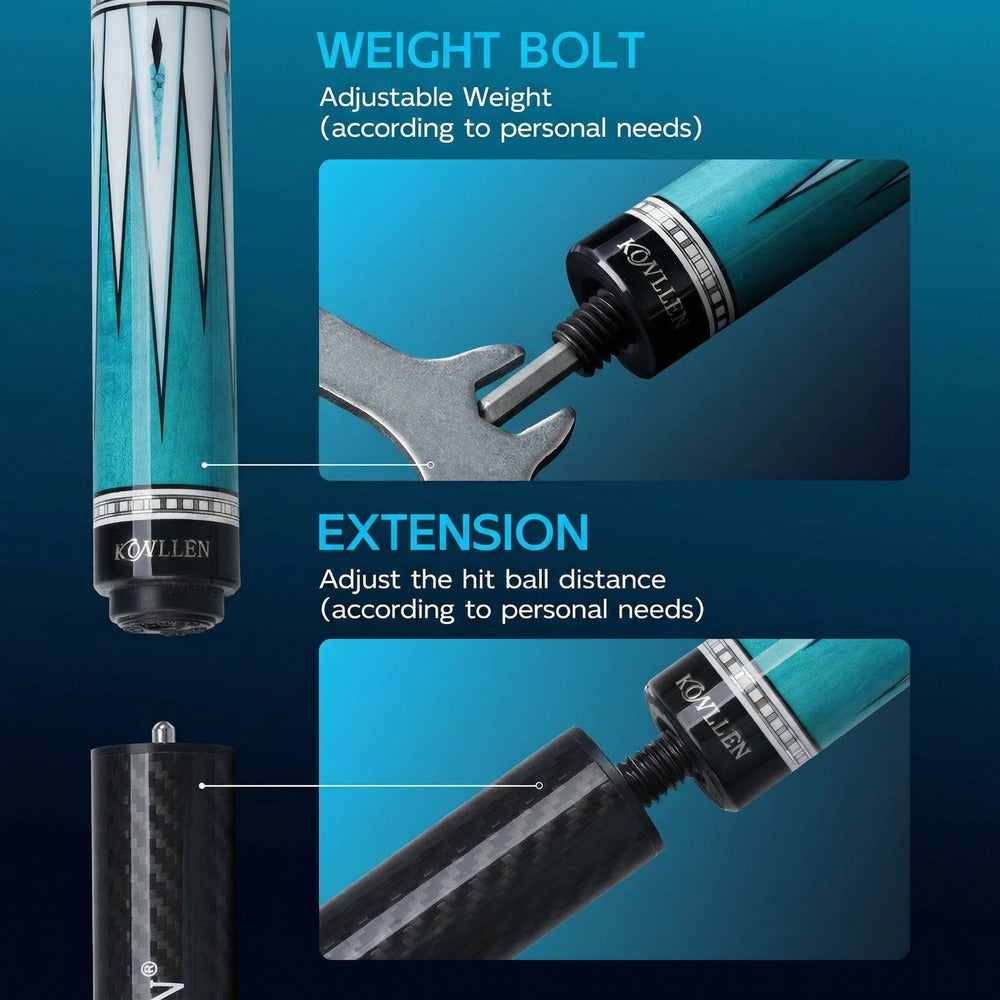 Konllen Spectra Series – Glacier White / Lake Blue Pool Cue – AK-05F - 12.5mm
