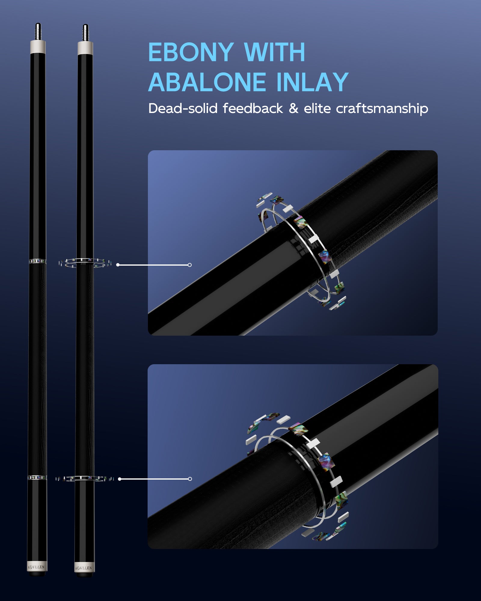 Konllen BK10-12F ( ebony ) - Abalone Shell Inlay - 11.8mm / 12.5mm