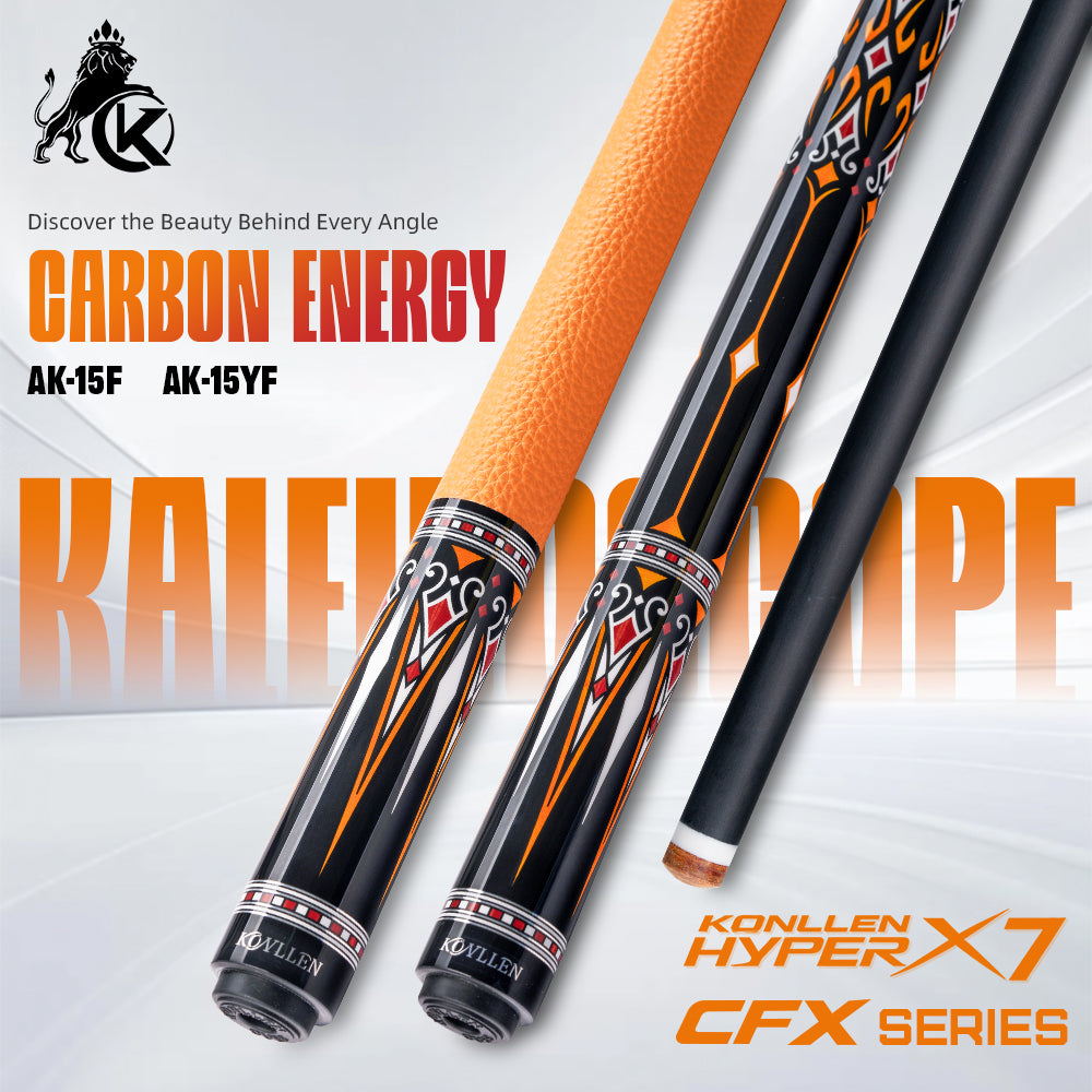 Konllen Kaleidoscope Series – Ember / Lychee-grain Cowhide Grip Pool Cue – AK-15YF