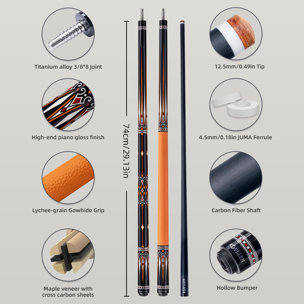 Konllen Kaleidoscope Series – Ember / Lychee-grain Cowhide Grip Pool Cue – AK-15YF