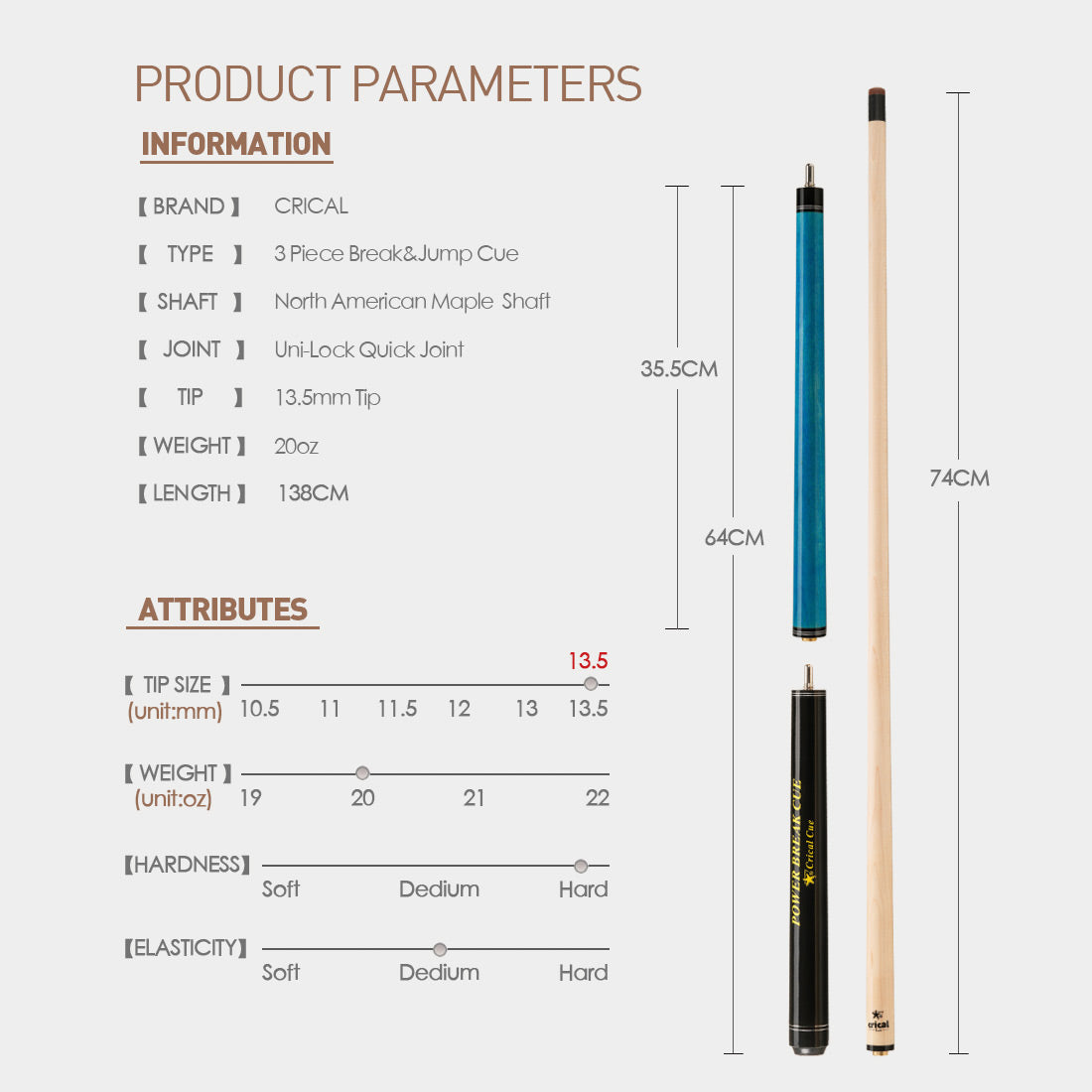 CRICAL Break Jump Pool Cue KONLLEN billiards