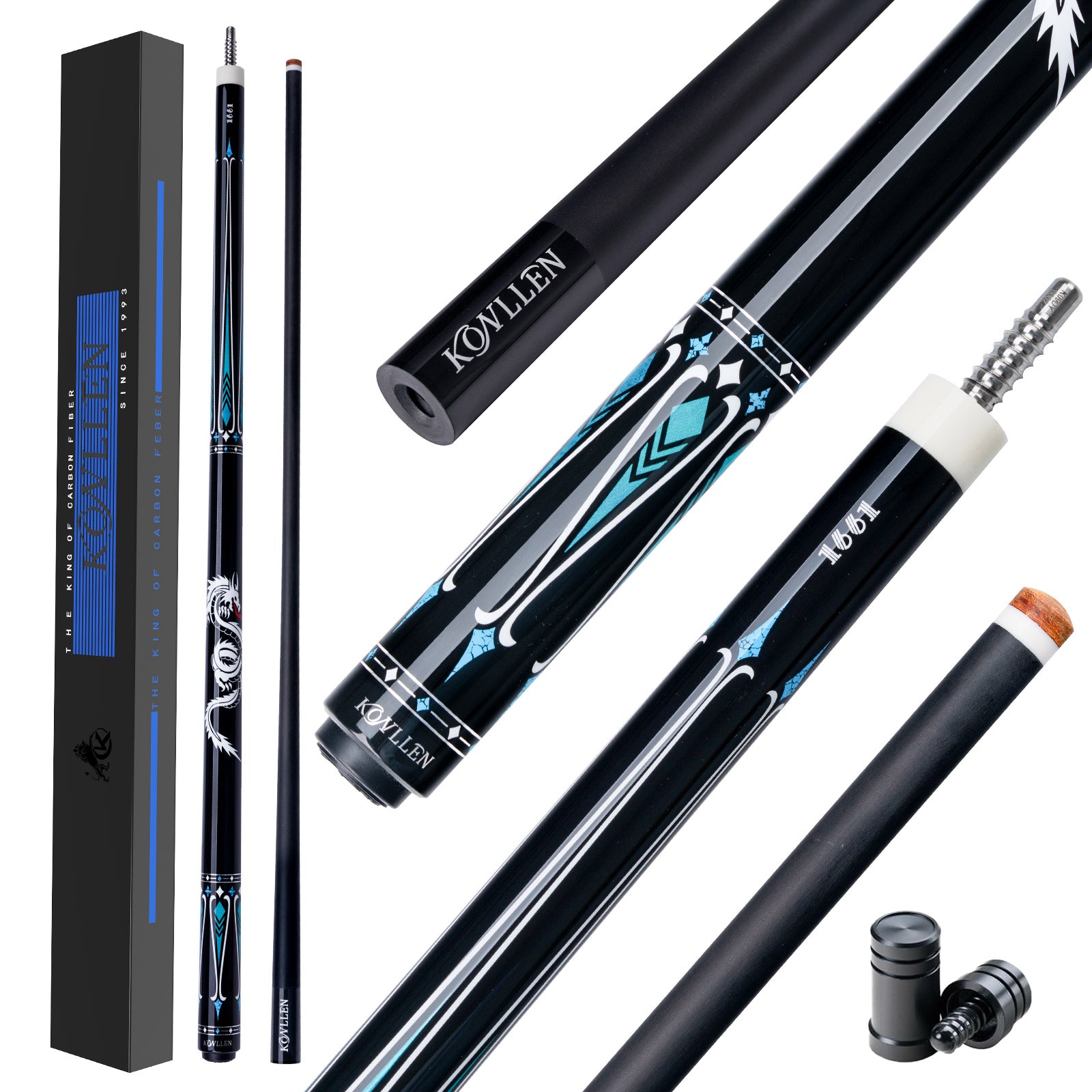 KONLLEN NJ ビリヤードキュー Konllen Dragon Series – Sapphire Blue Pool Cue – AK-10BF
