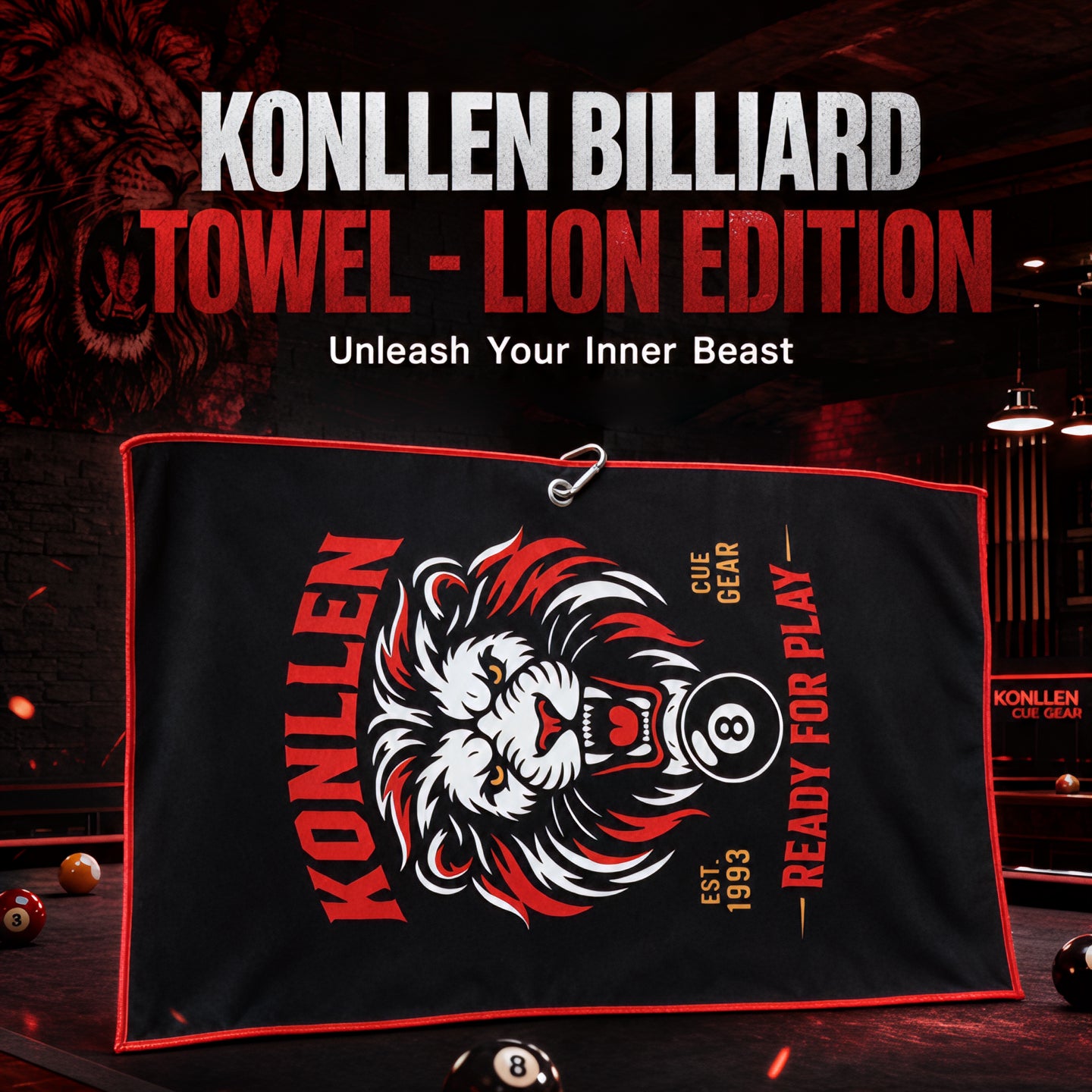 Konllen Billiards Cue Clean Towel Lion