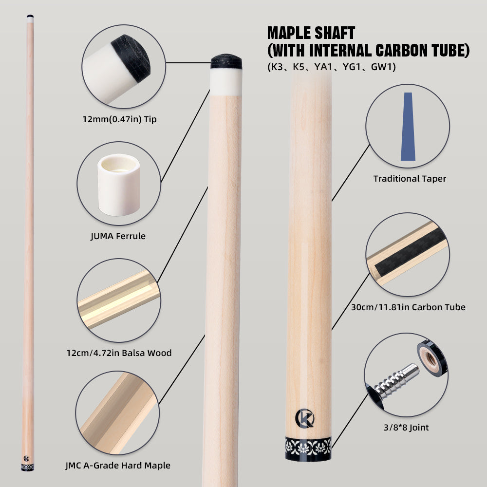 Konllen K-03 / K-05 Maple Shaft for Radial 12mm with Carbon Tube