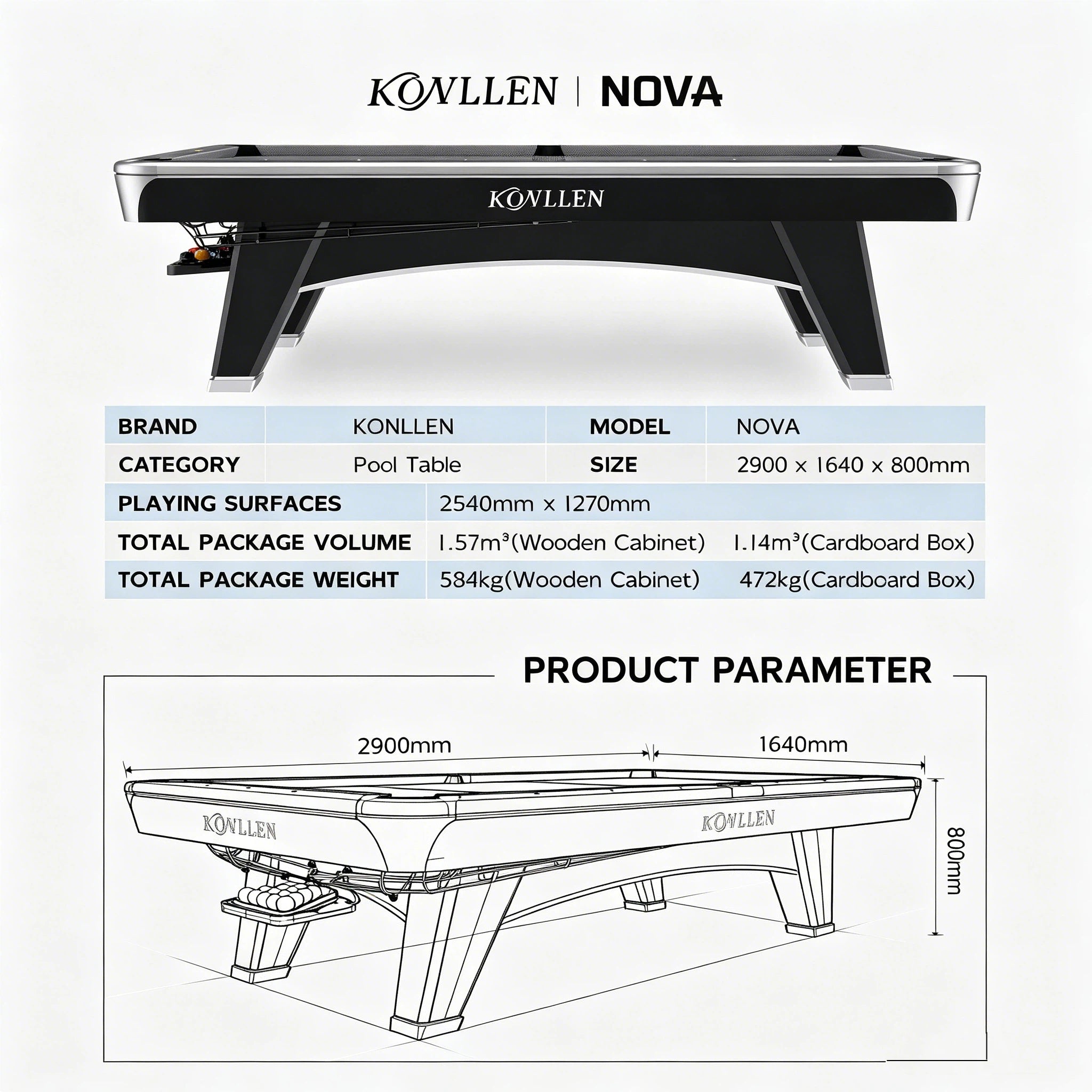 KONLLEN NOVA 9-BALL Pool TABLE
