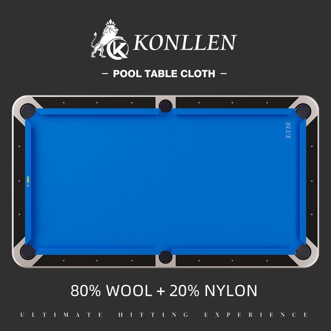 KONLLEN 9' Pool Table Felt with 6 Cloth Strips Blue