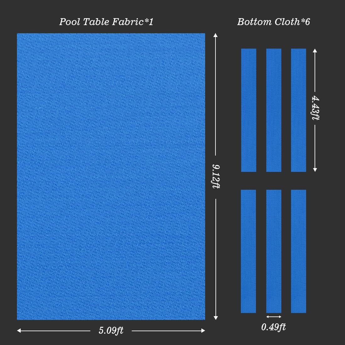 KONLLEN 9' Pool Table Felt with 6 Cloth Strips Blue