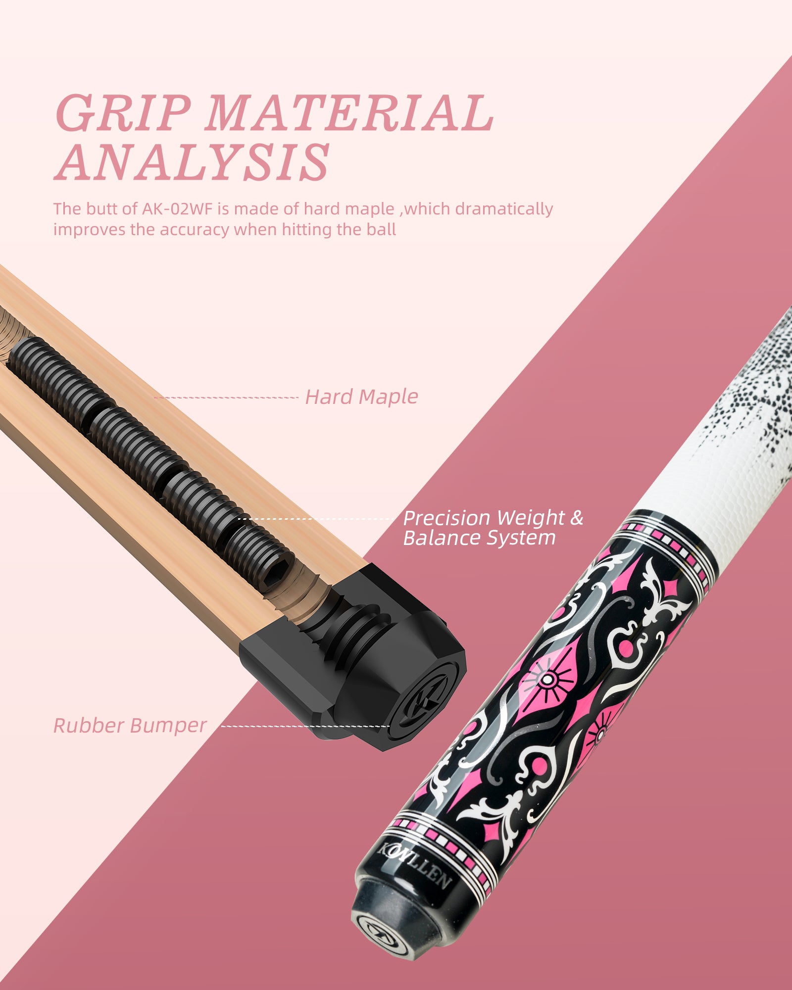 Konllen Blossom Series – Florelia / Lizard-grain Cowhide Grip Pool Cue – AK-02WF