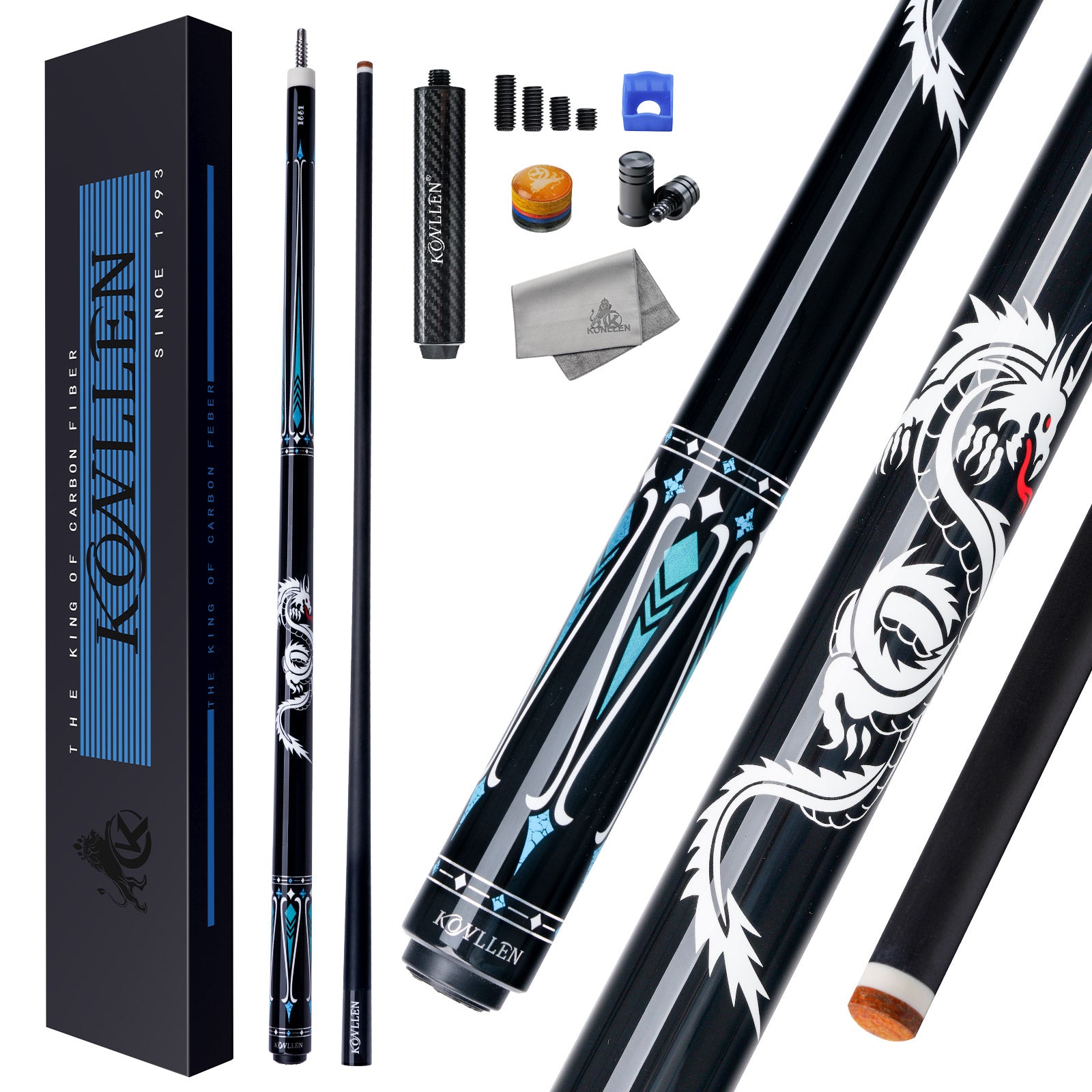 Konllen Dragon Series – Sapphire Blue Pool Cue – AK-10BF