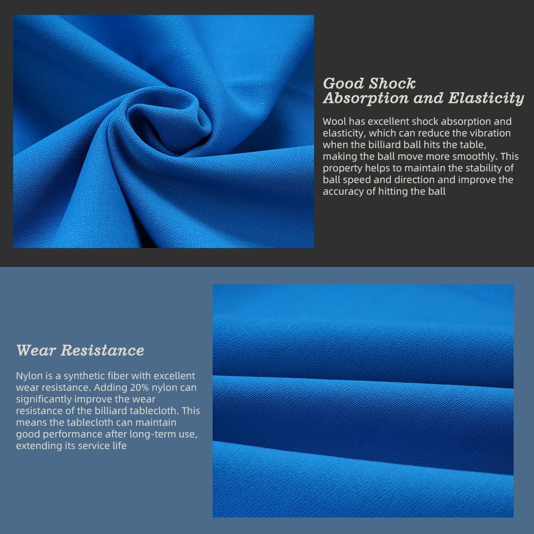 KONLLEN 9' Pool Table Felt with 6 Cloth Strips Blue