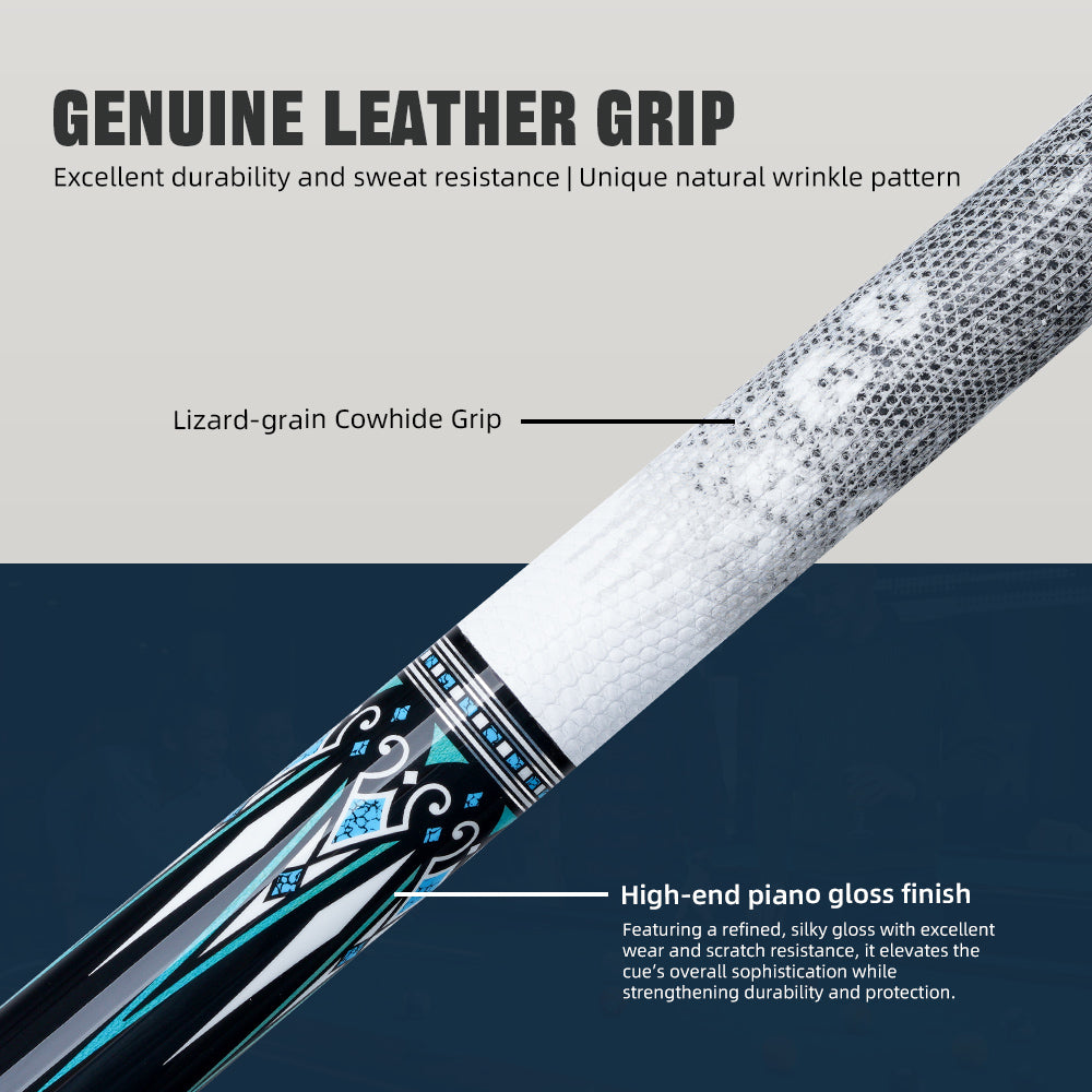 Konllen Kaleidoscope Series – Glacier / Lizard-grain Cowhide Grip Pool Cue – AK-15WF