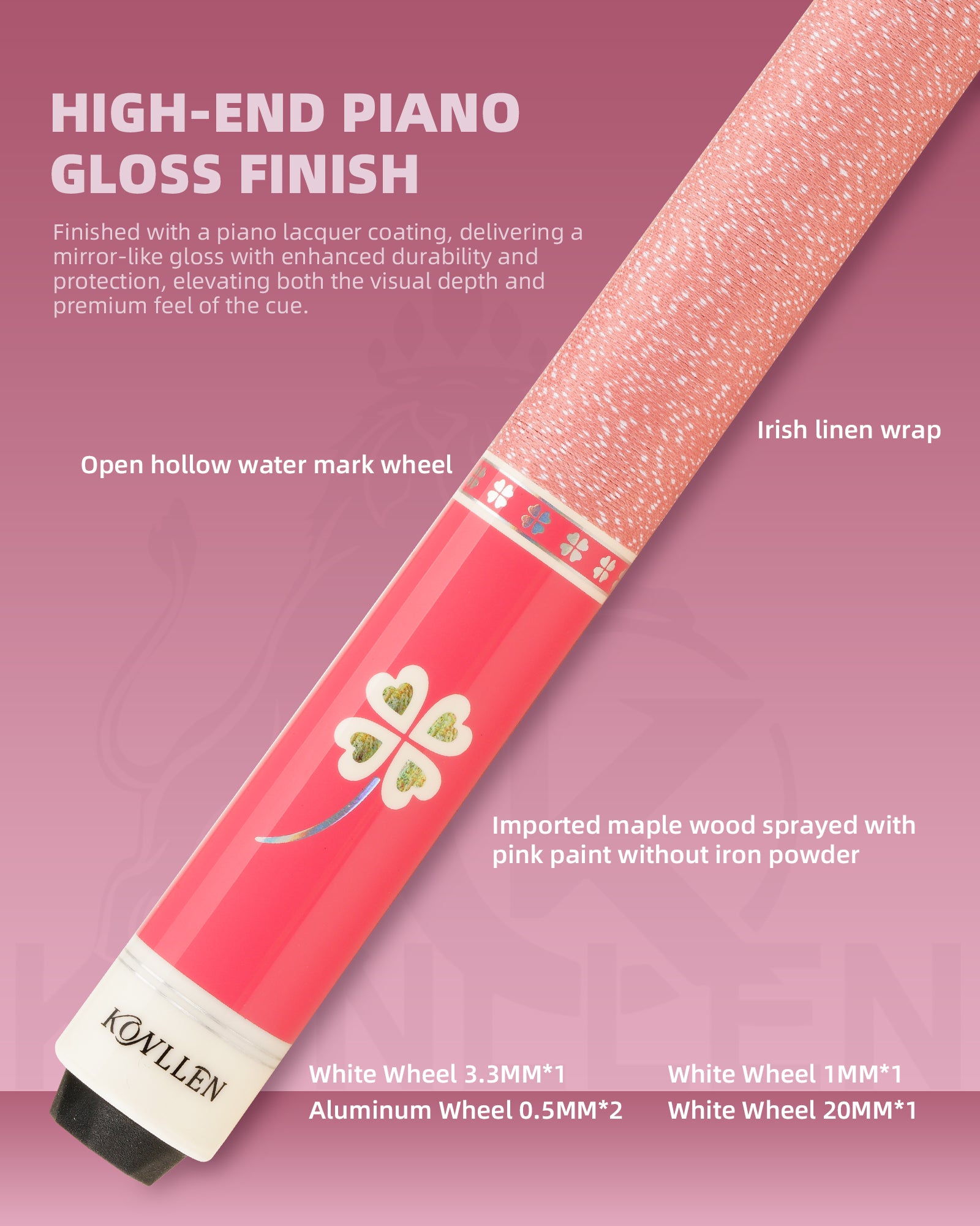 Konllen Blossom Series – Clover / Irish Linen Wrapped Grip Pool Cue – AK-P1