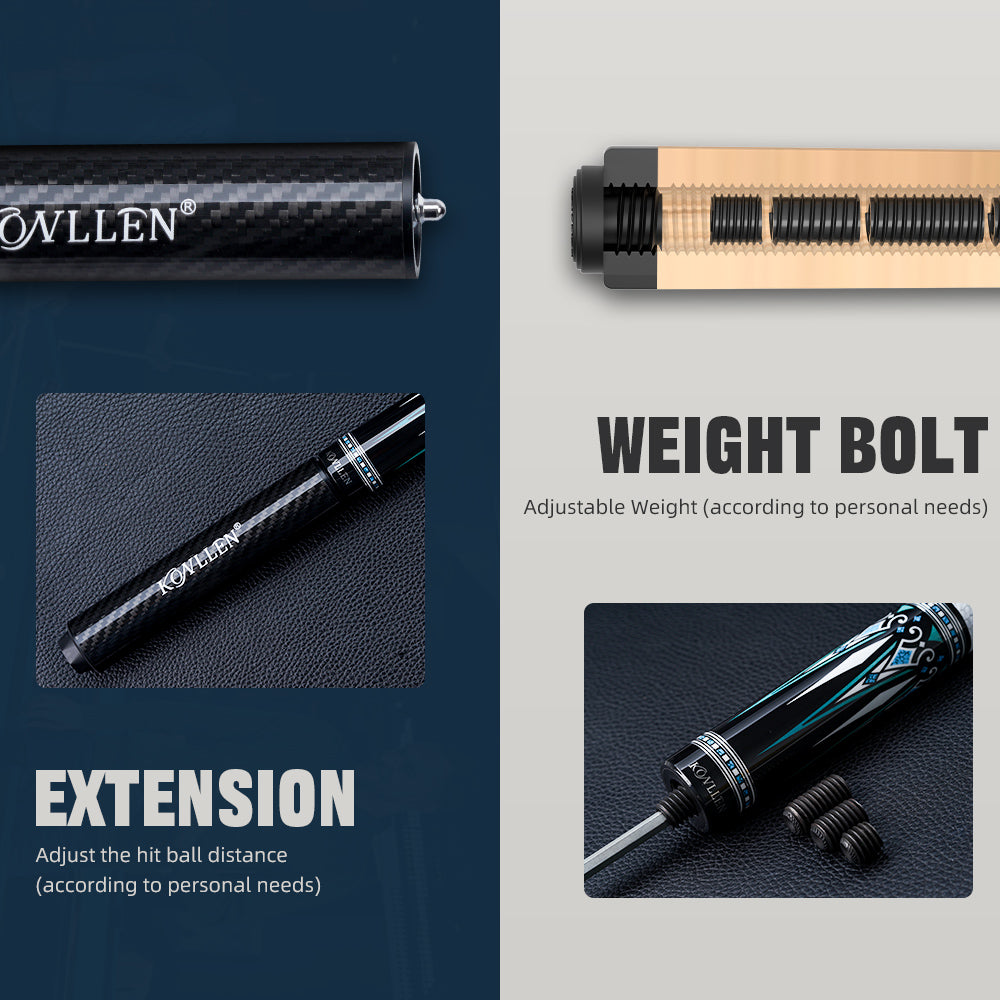 Konllen Kaleidoscope Series – Glacier / Lizard-grain Cowhide Grip Pool Cue – AK-15WF